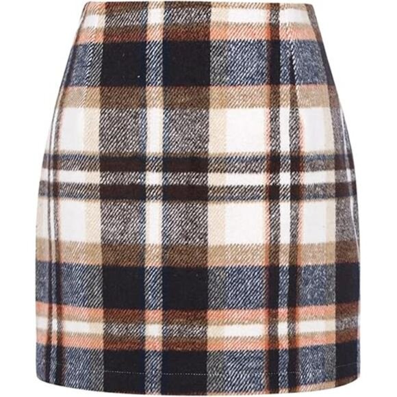Women’s High Waist Plaid Bodycon Wool Mini Skirt - Picture 2 of 7